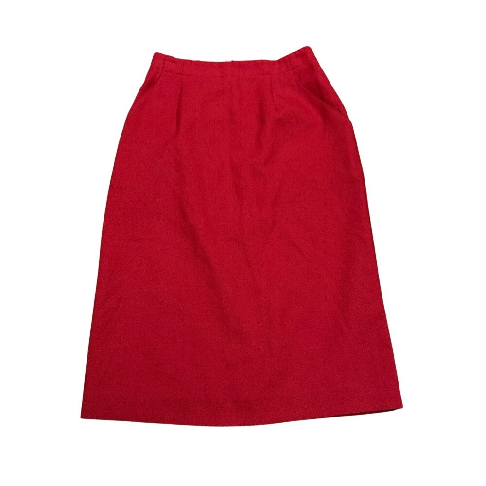 Koret Petites Red Wool Blend Midi A-Line Skirt Pockets Elastic Back Size 10P